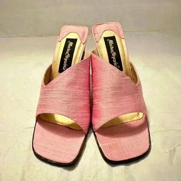 Moda Spana Rivta Pink Indian Silk Heel Sandals Sz 7 Barbie - Picture 2 of 8